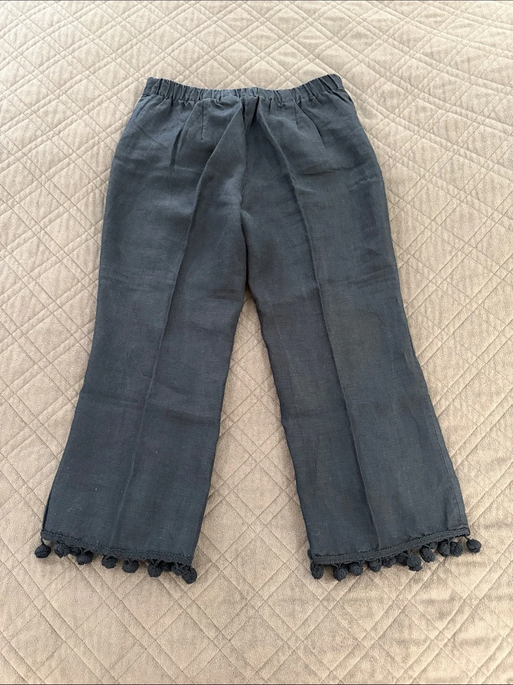 Zara Black Linen Trousers/Pants with Pom Trim size L